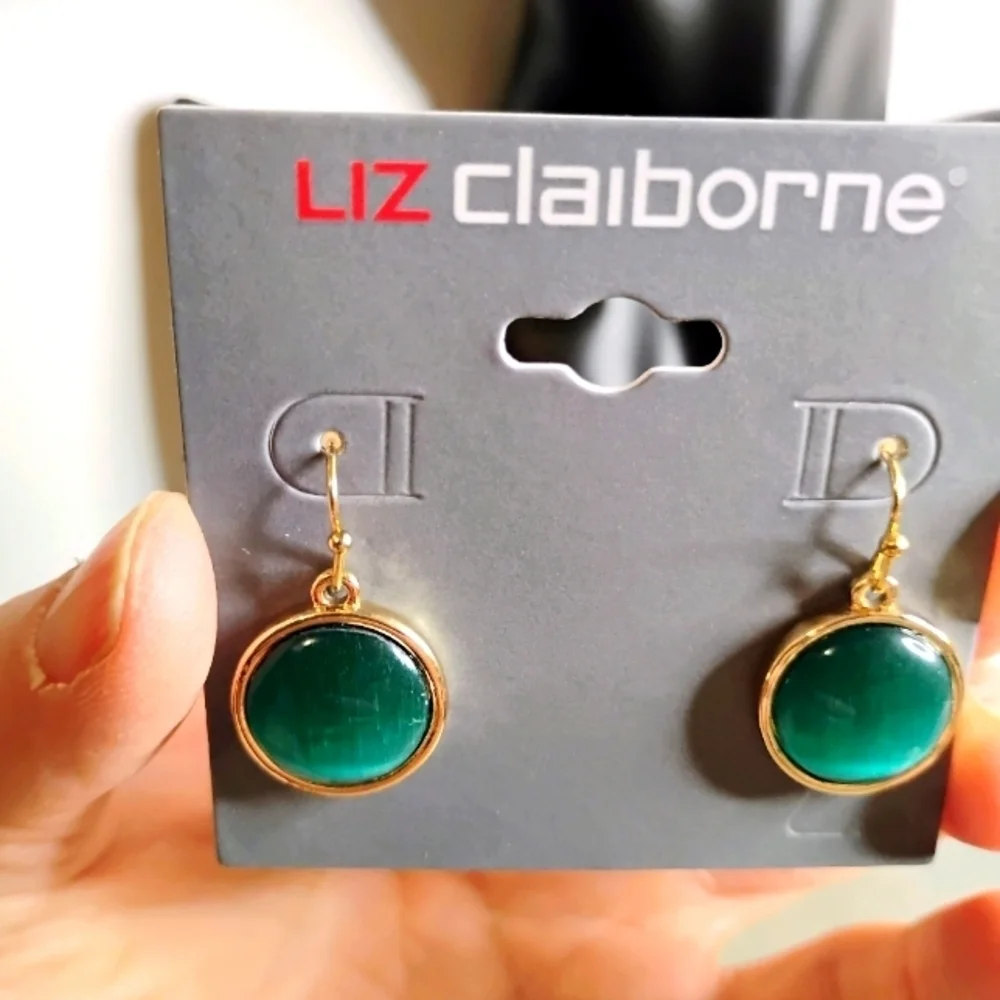 Liz Claiborne Gold Tone and Green‎ Dangle Earrings